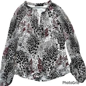 White, Black and Burgundy Blouse Medium